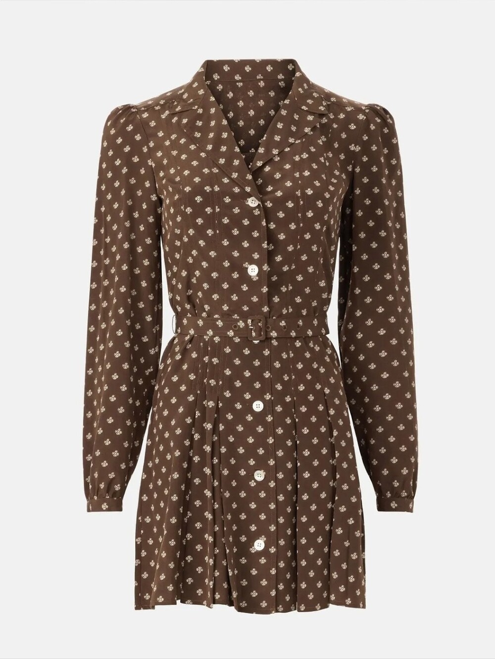 Polo Ralph Lauren Silk Belted Shirt Dress Size 2 Brown Print RTR